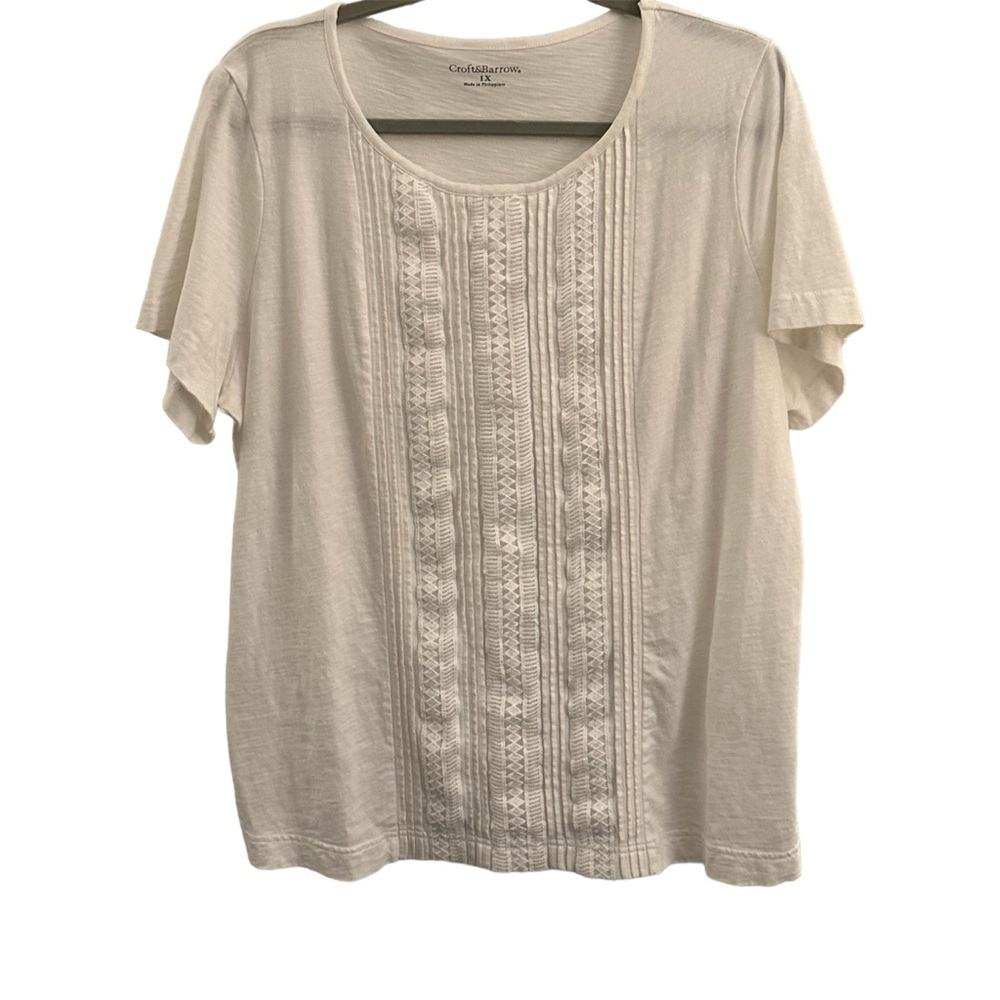 Croft & Barrow White Short Sleeve Lace Cotton Top Size 1X